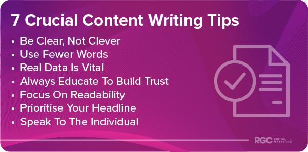 List of the 7 content writing tips addressed in the article