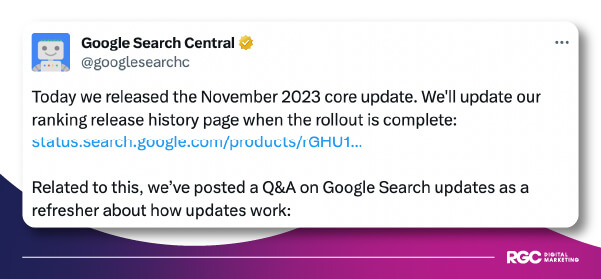 Google's tweet about their November Core Update